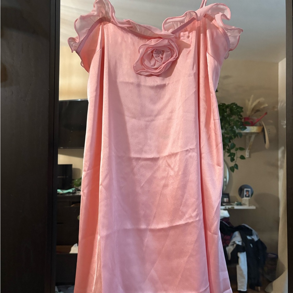 Pink Ruffled Off-Shoulder Dress